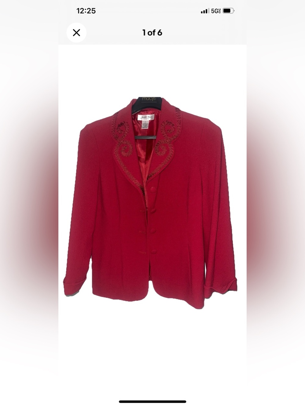 Women's Red Embroidered Collar Blazer